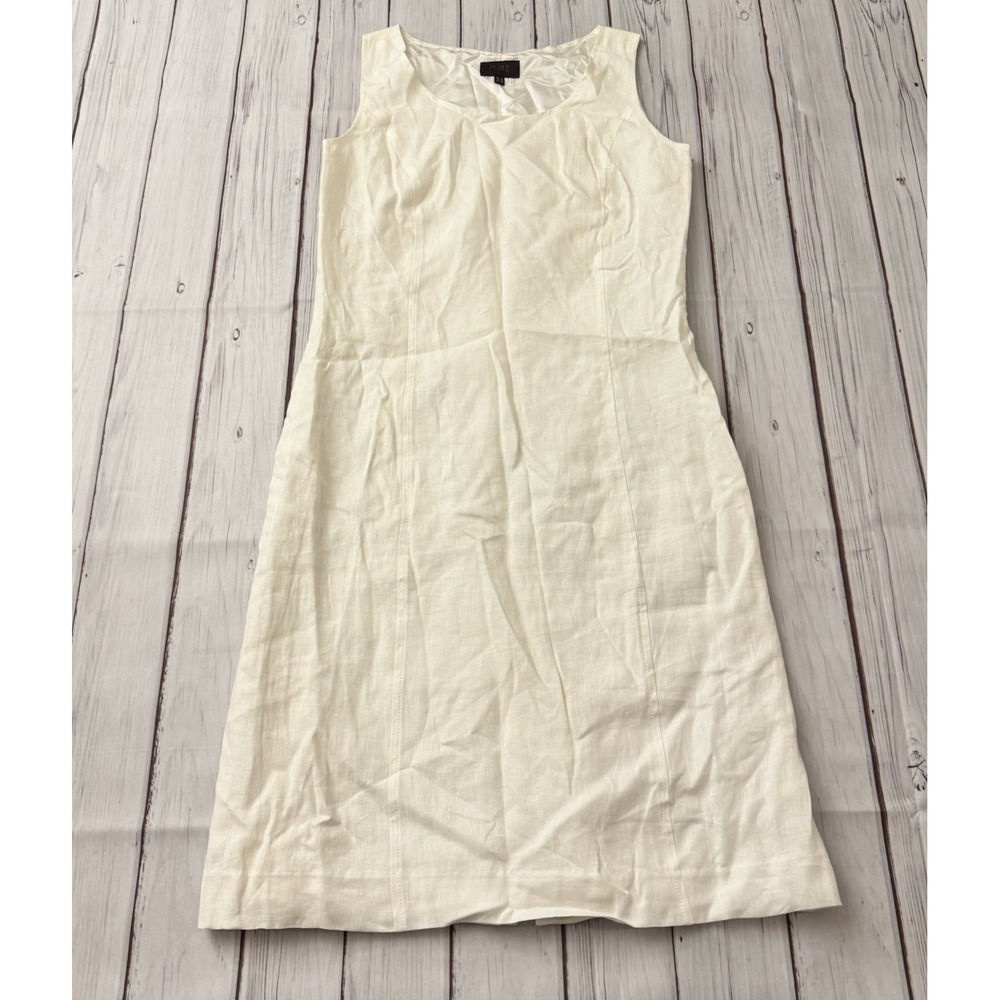 Pure Collection Dress Women's Size 6 White 100% Linen‎ Sleeveless Shift Lined